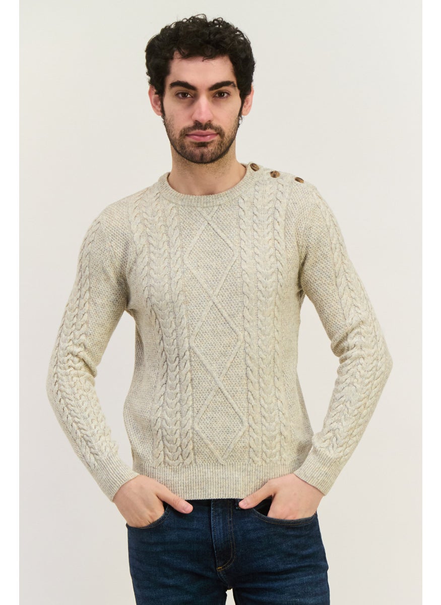 Men Knitted Long Sleeve Sweater, Grey