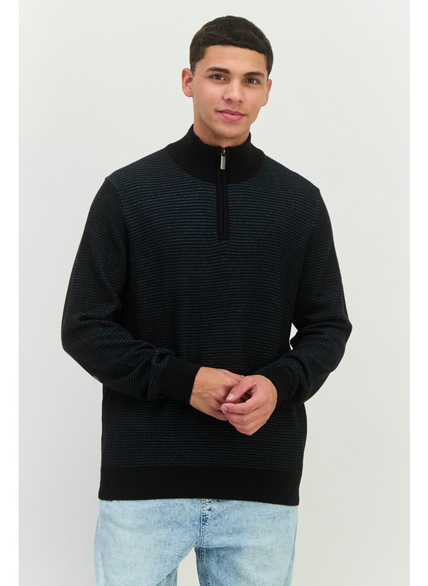 Men Mock Neck Long Sleeves Textured Sweater, Black