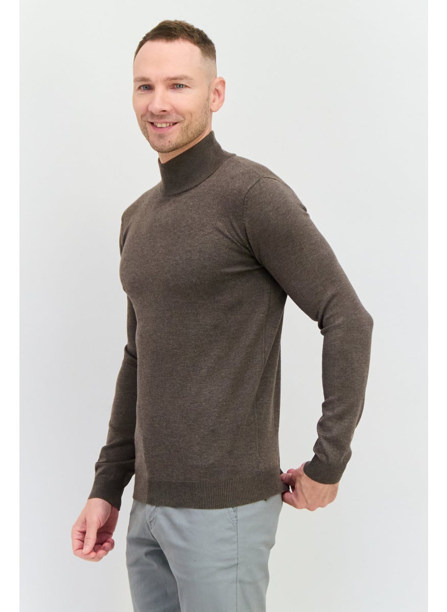 Men Mock Neck Textured Sweater, Taupe