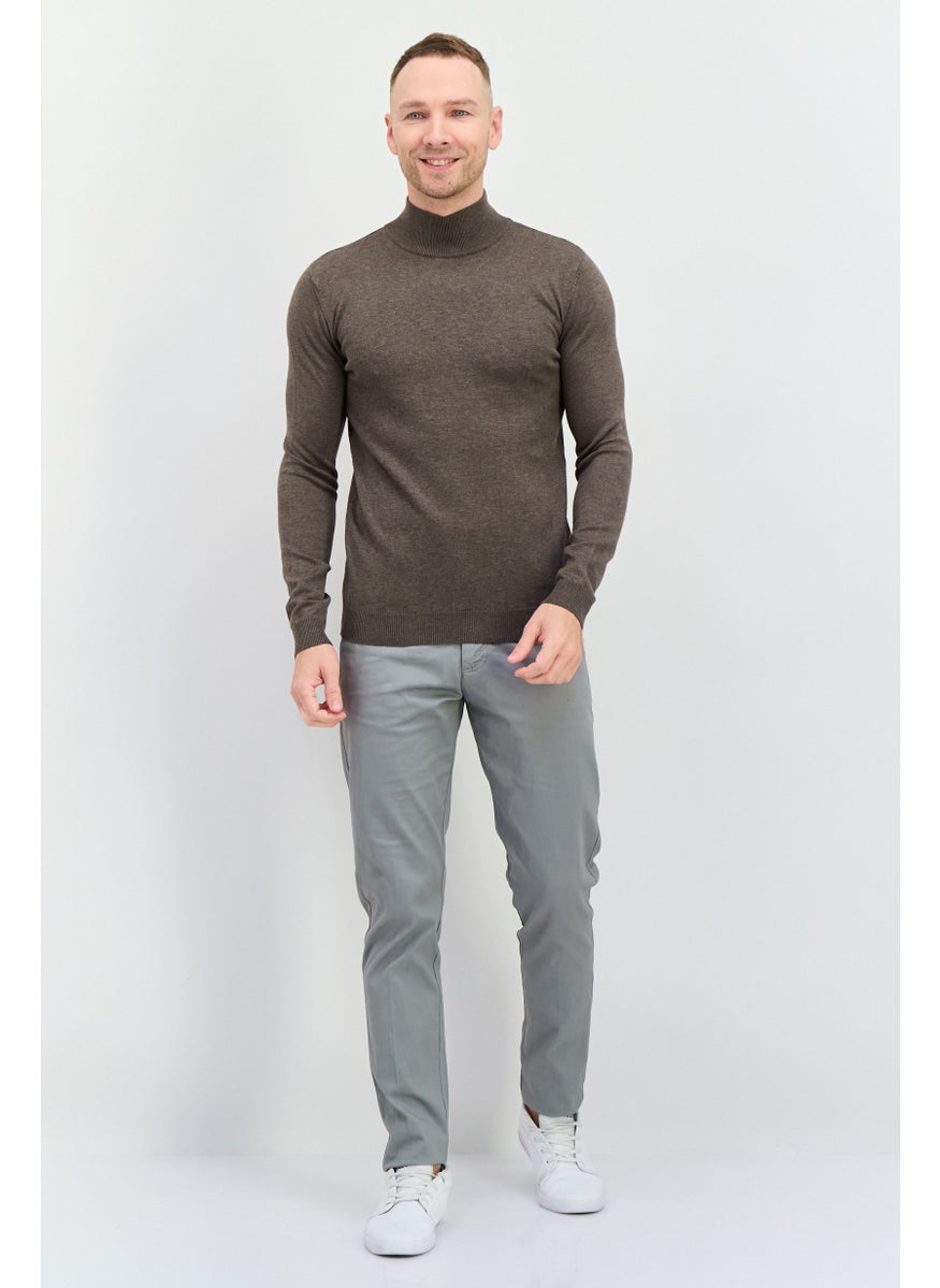 Men Mock Neck Textured Sweater, Taupe