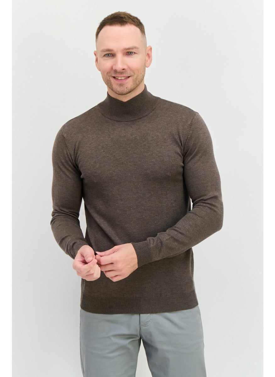 Men Mock Neck Textured Sweater, Taupe