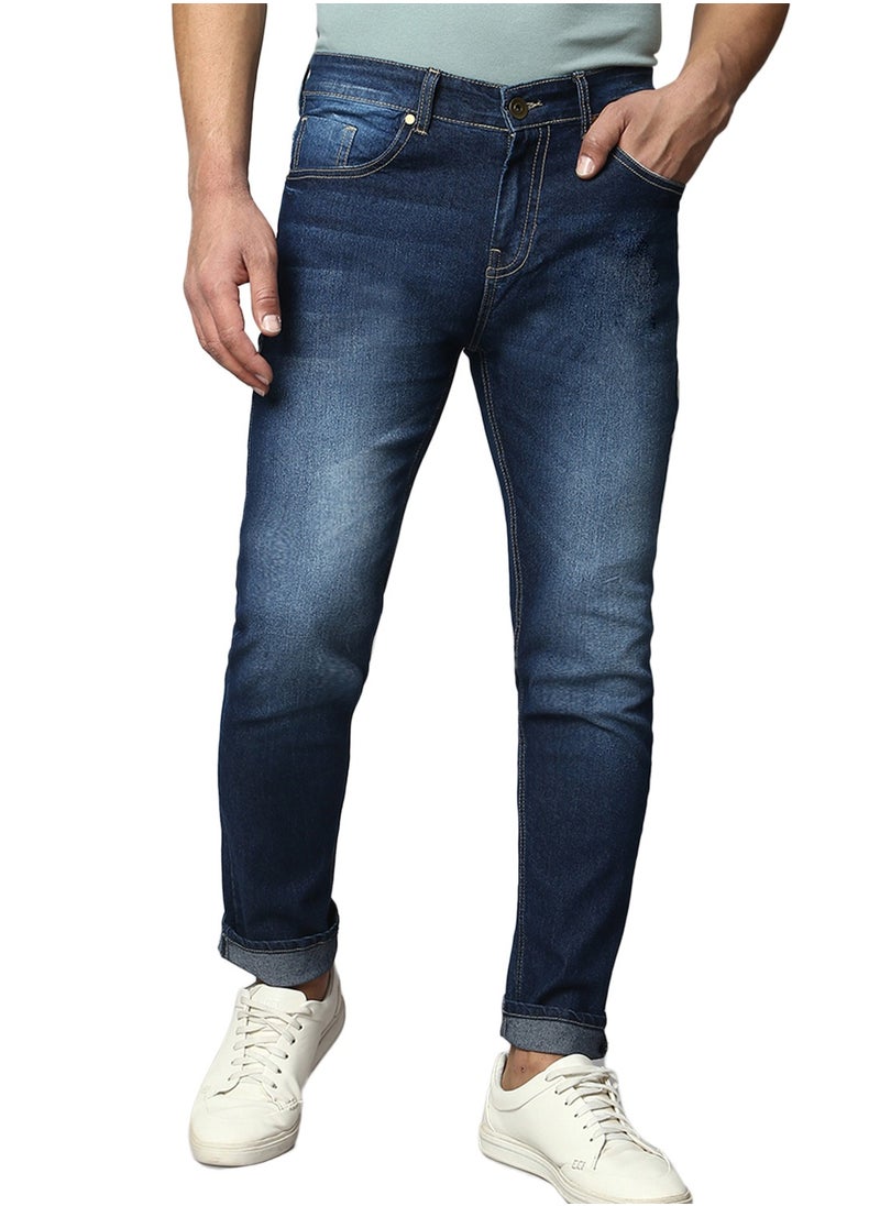 Indigo Slim Fit Men's Poly Viscose Jeans with Button & Zip Closure