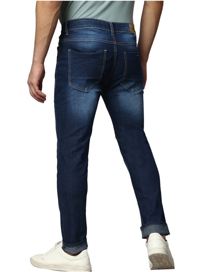 Indigo Slim Fit Men's Poly Viscose Jeans with Button & Zip Closure