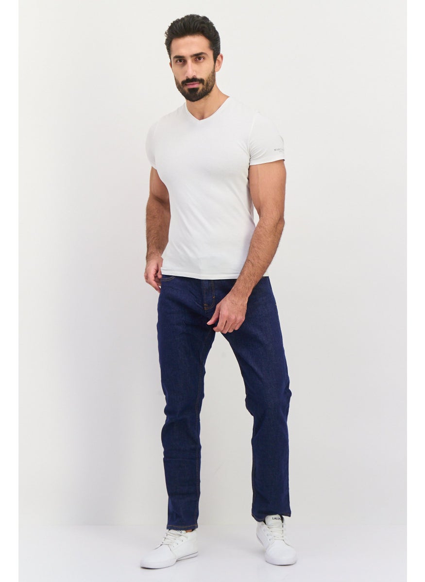Men Slim Fit Washed Stretchable Jeans, Dark Blue