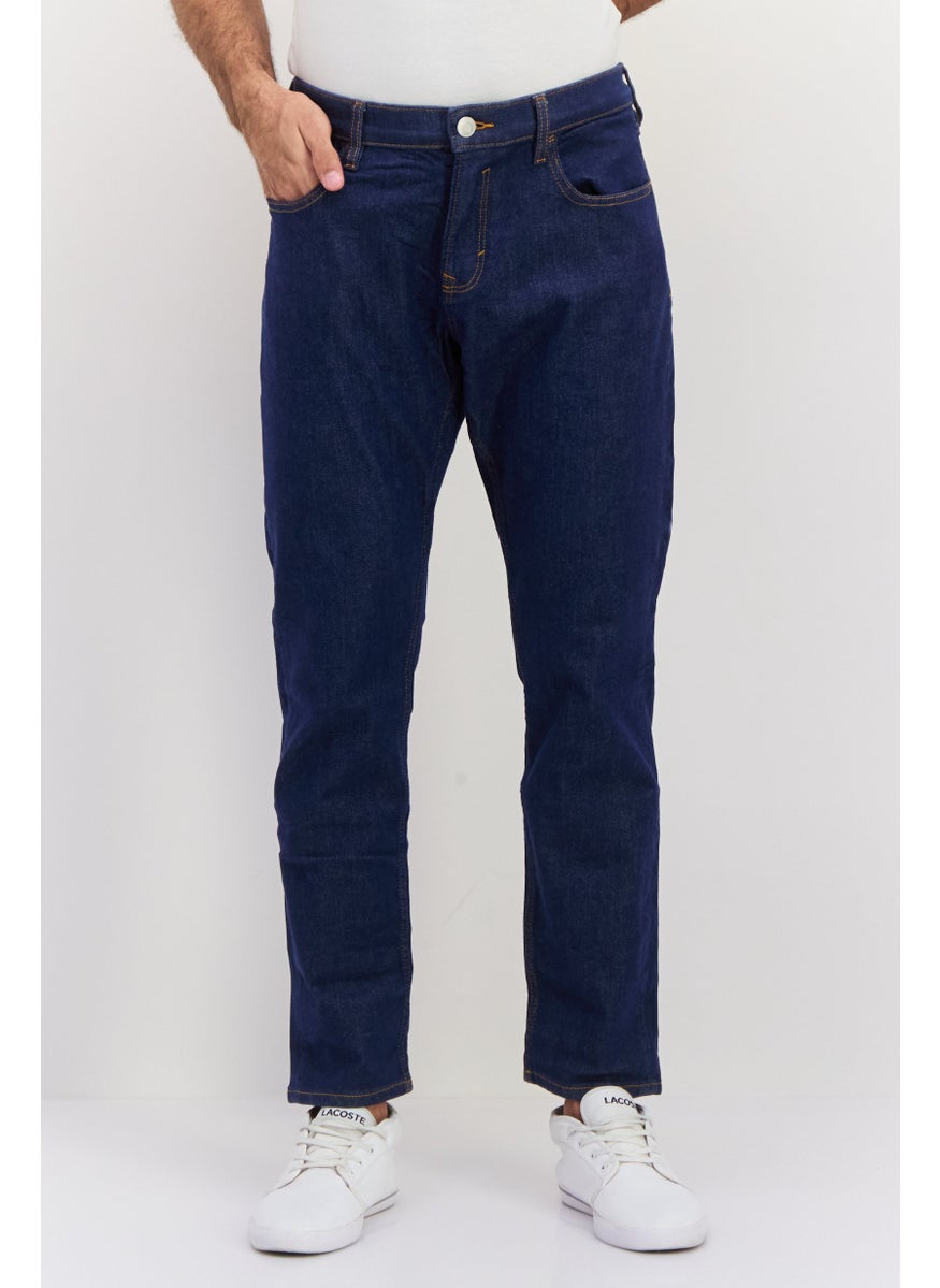 Men Slim Fit Washed Stretchable Jeans, Dark Blue