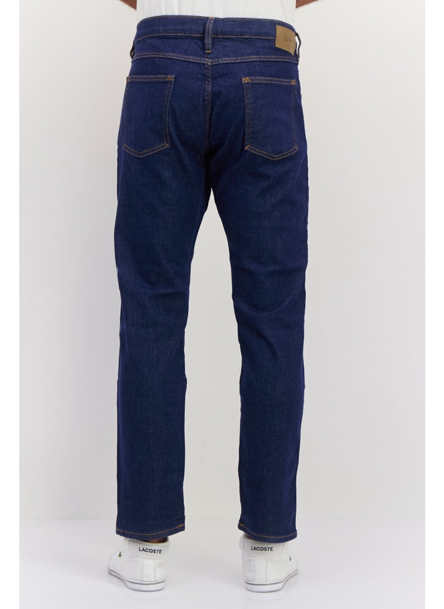 Men Slim Fit Washed Stretchable Jeans, Dark Blue