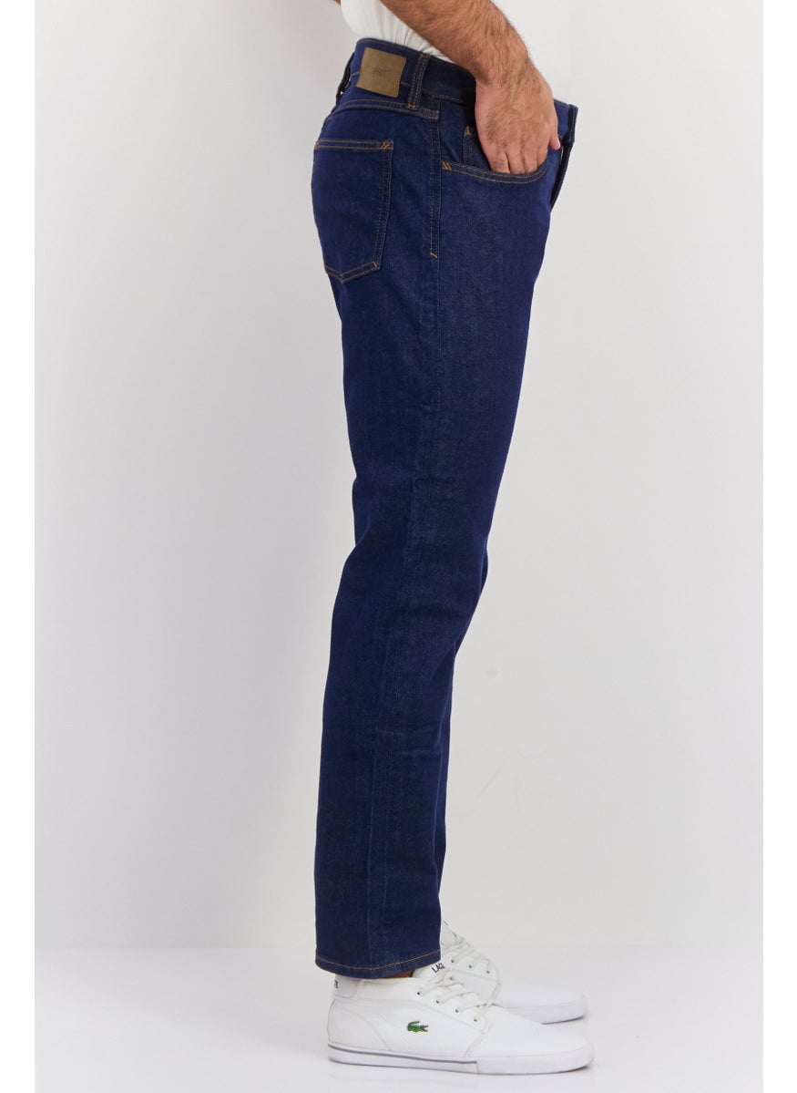 Men Slim Fit Washed Stretchable Jeans, Dark Blue