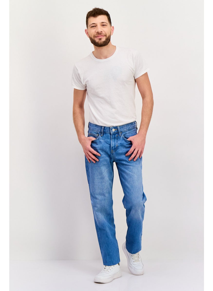Men Straight Fit Washed Stretchable Jeans, Blue