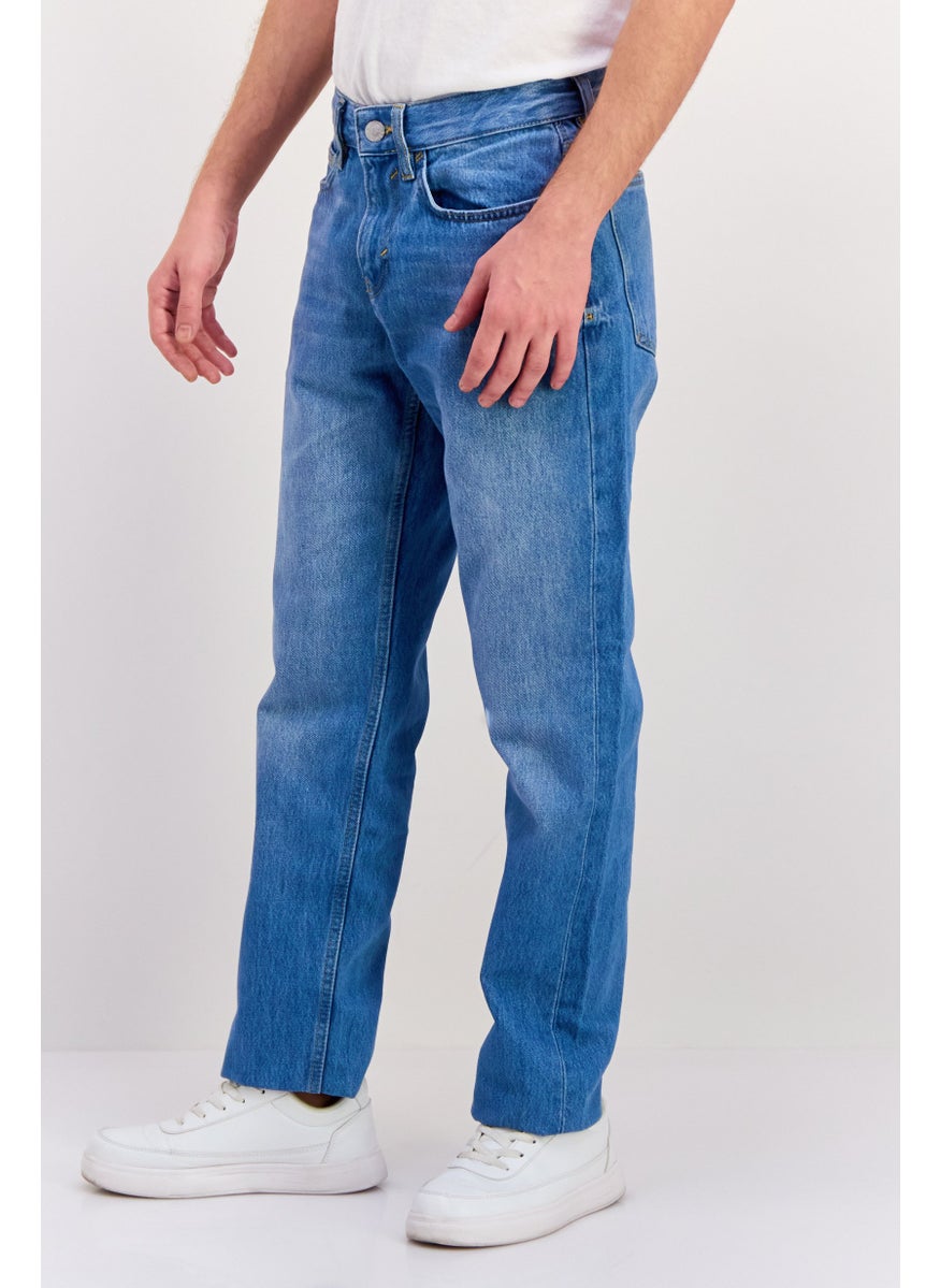 Men Straight Fit Washed Stretchable Jeans, Blue