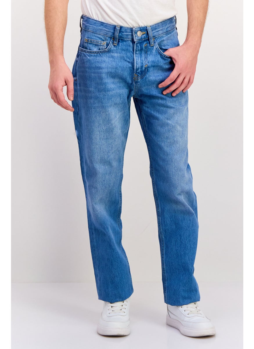 Men Straight Fit Washed Stretchable Jeans, Blue