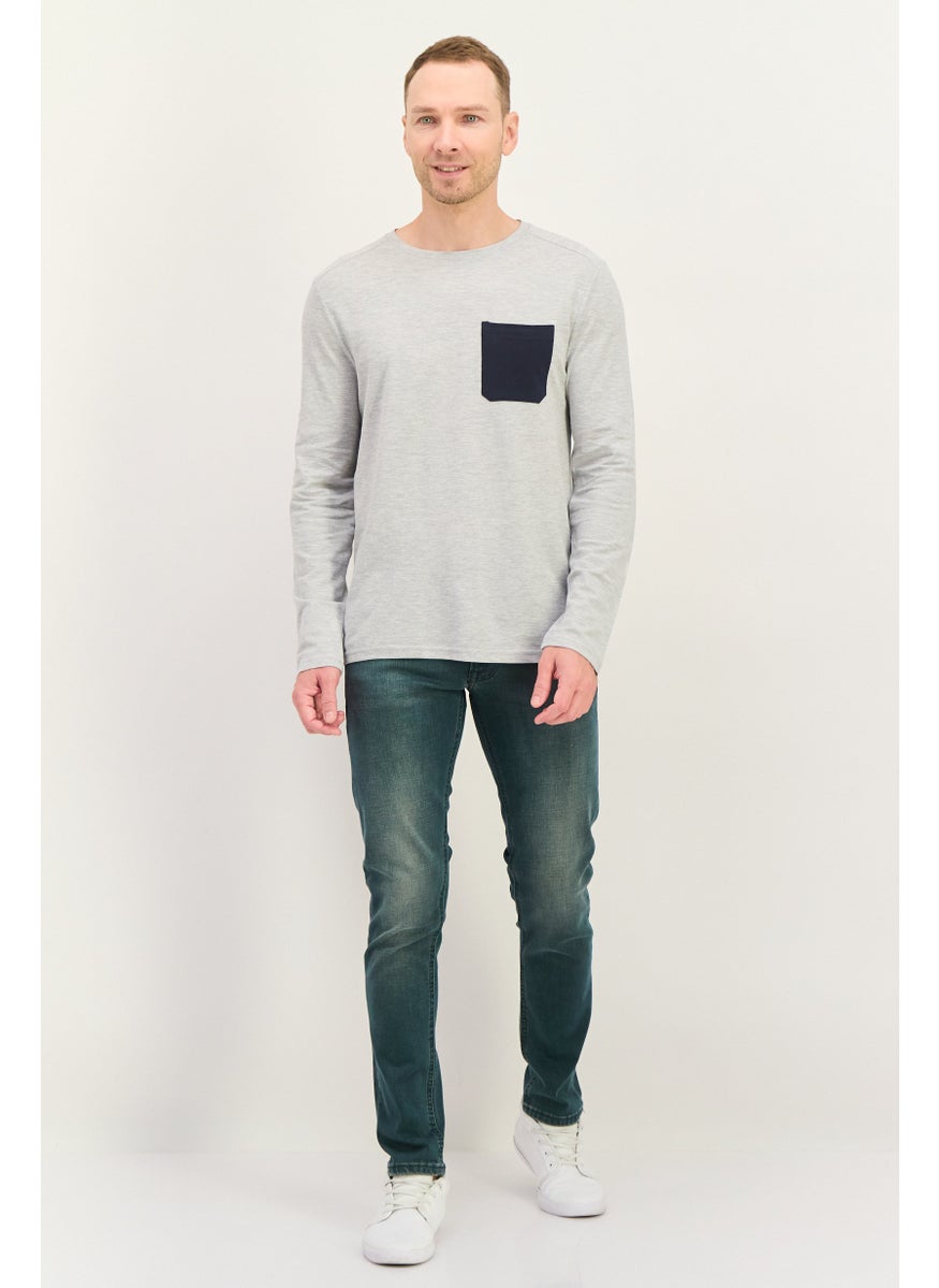 Men Slim Fit Washed Stretchable Tapered Jeans, Washed Blue