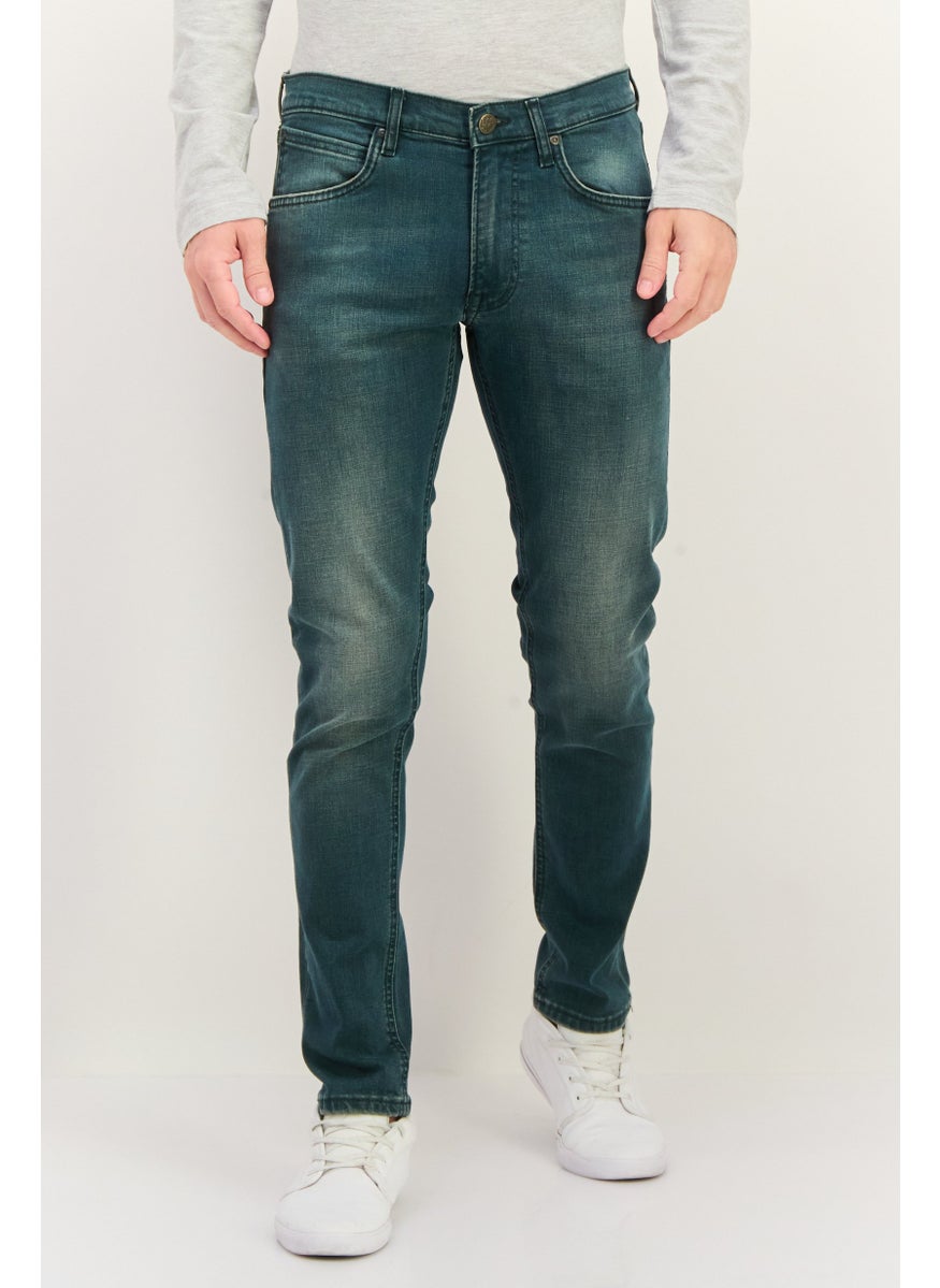 Men Slim Fit Washed Stretchable Tapered Jeans, Washed Blue