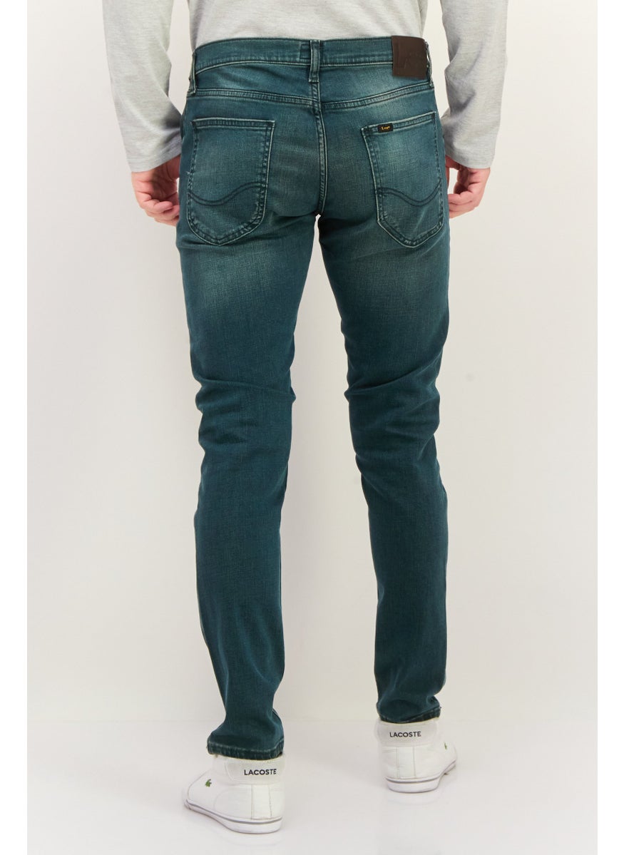 Men Slim Fit Washed Stretchable Tapered Jeans, Washed Blue