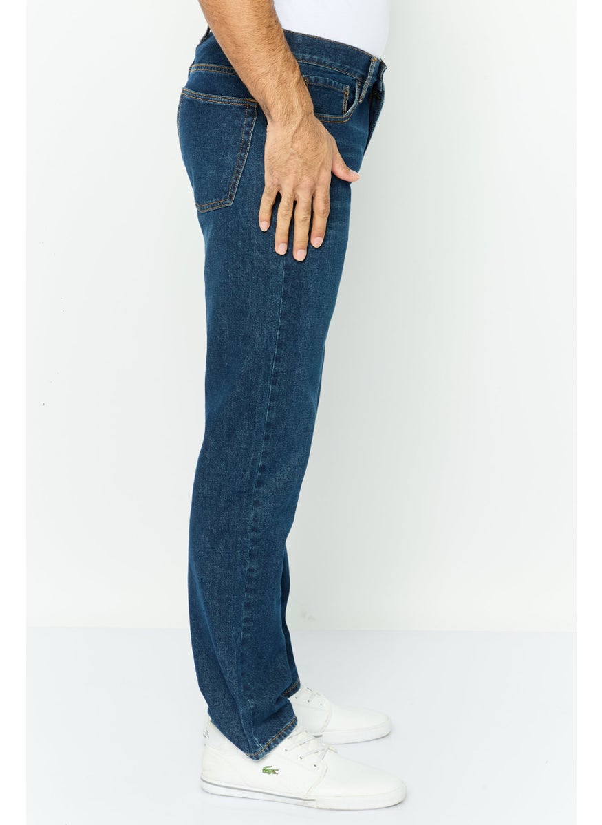 Men Straight Fit Wash No Stretch Denim Jeans, Navy