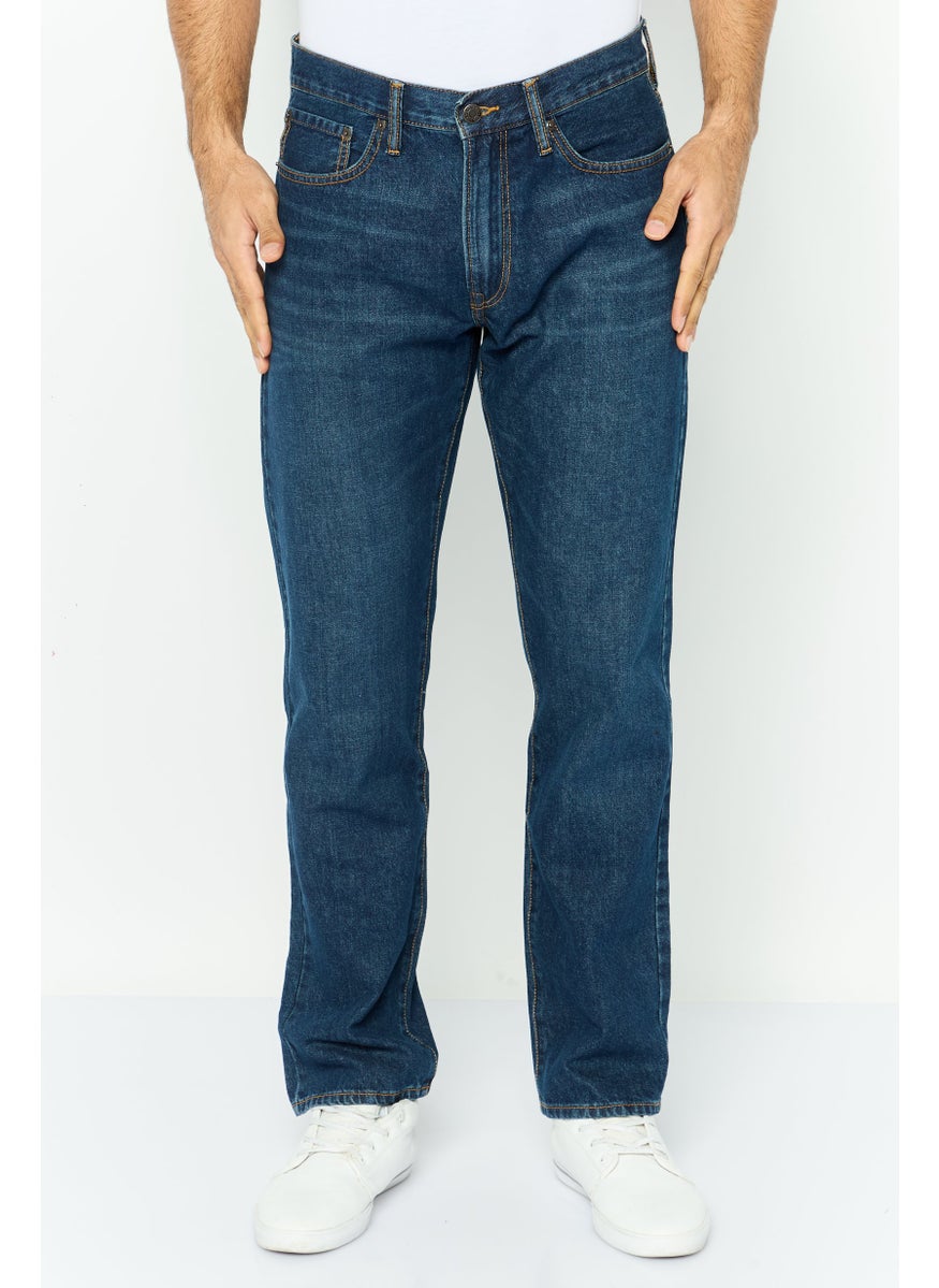 Men Straight Fit Wash No Stretch Denim Jeans, Navy