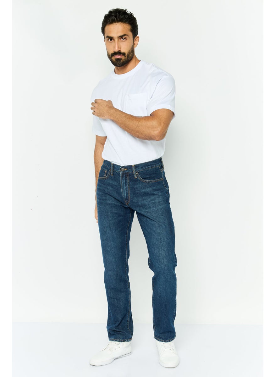 Men Straight Fit Wash No Stretch Denim Jeans, Navy