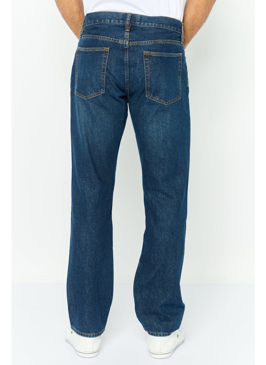 Men Straight Fit Wash No Stretch Denim Jeans, Navy