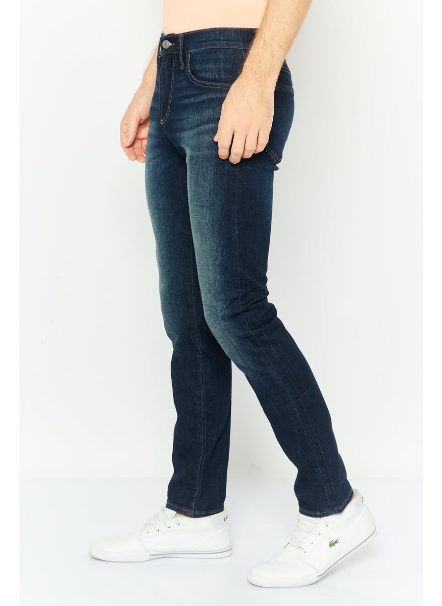 Men Slim Fit Solid Denim Jeans Navy