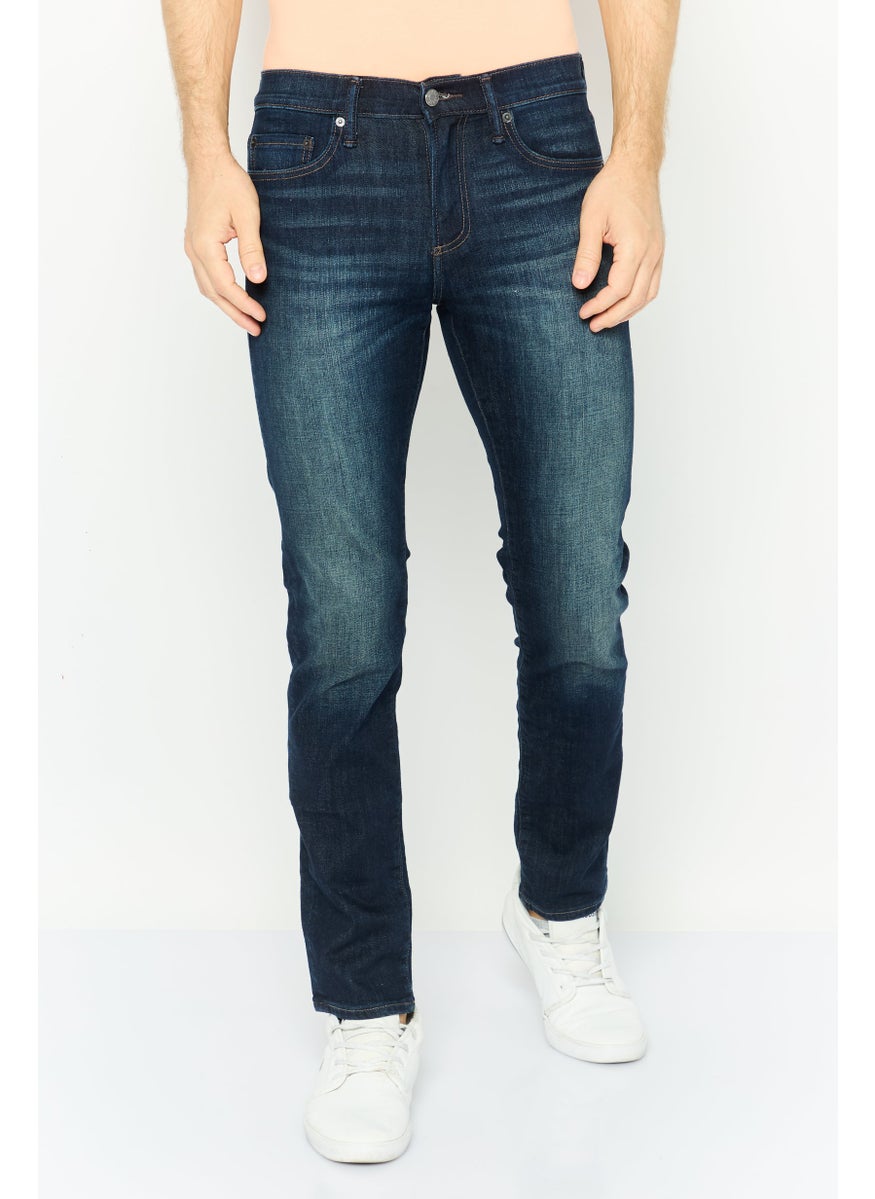 Men Slim Fit Solid Denim Jeans Navy
