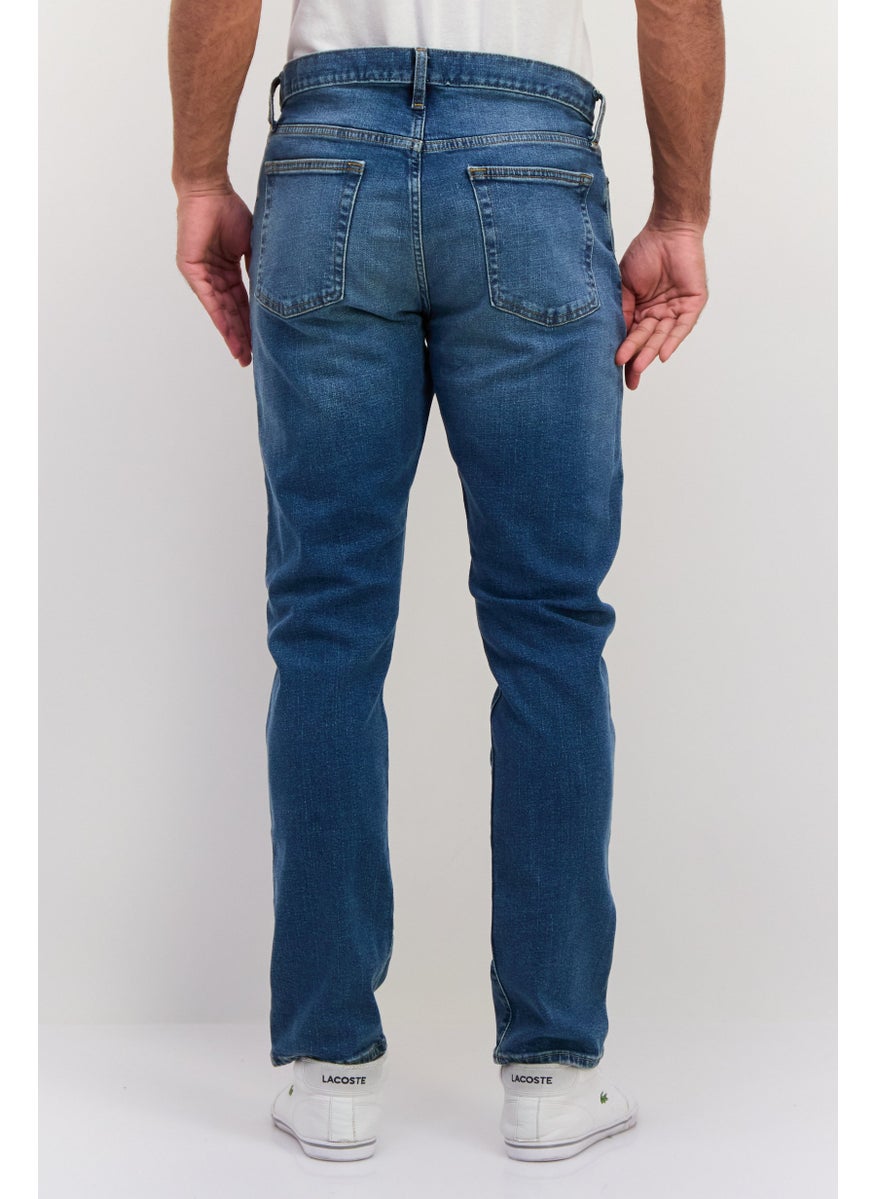 Men Straight Taper Fit Washed Stretchable Denim, Blue