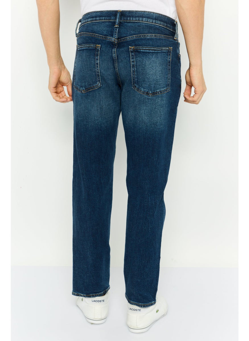 Men Slim Fit Washed Stretchable Jeans, Navy