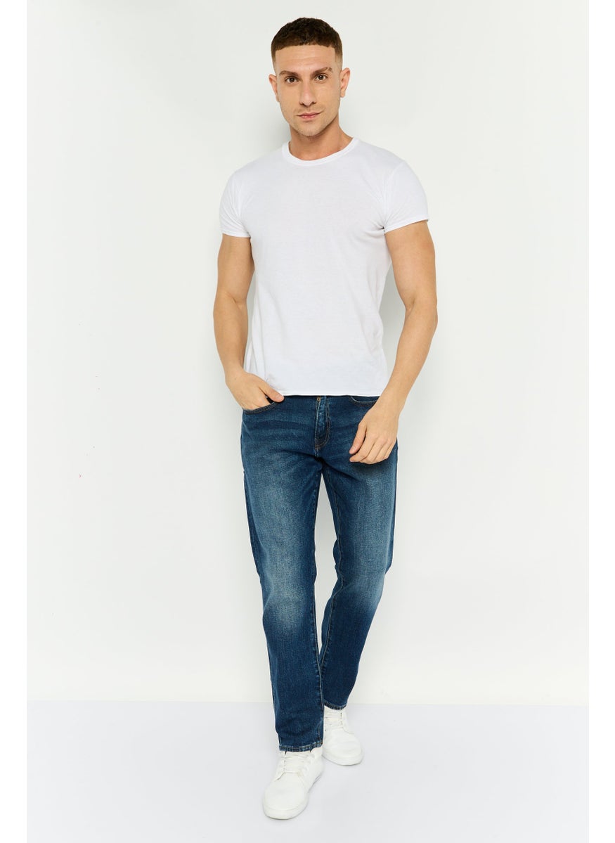 Men Slim Fit Washed Stretchable Jeans, Navy