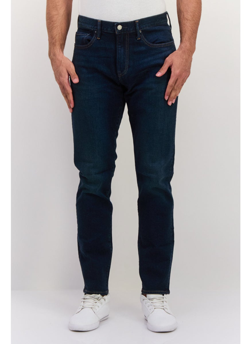 Men Slim Fit Plain Stretchable Denim, Navy