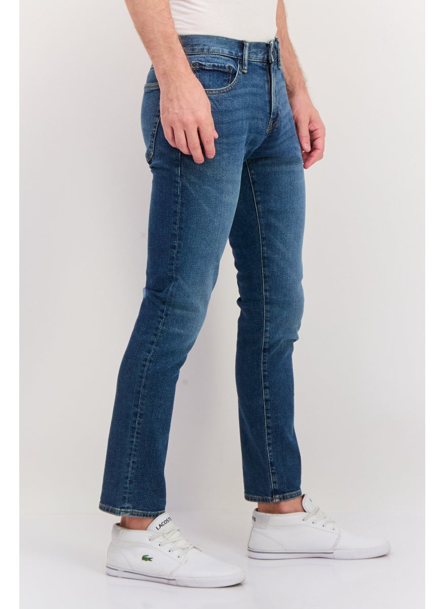 Men Straight Fit Wash Stretchable Denim, Blue