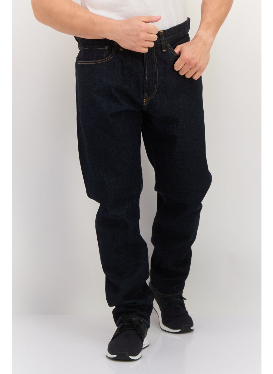 Men Straight Taper Fit Washed Stretchable Denim, Navy