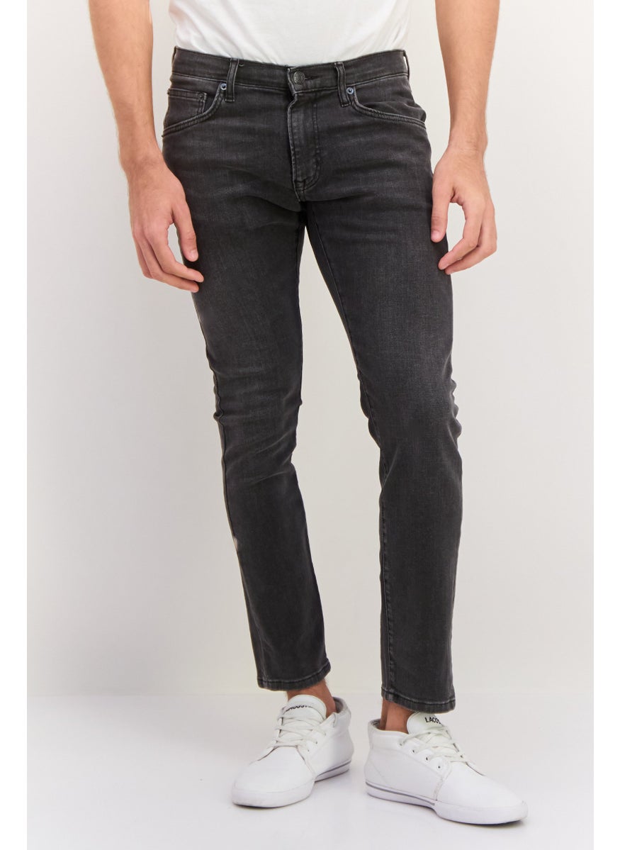 Men Slim Fit Washed Stretchable Tapered Jeans, Washed Grey