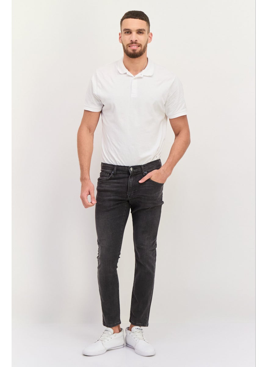 Men Slim Fit Washed Stretchable Tapered Jeans, Washed Grey
