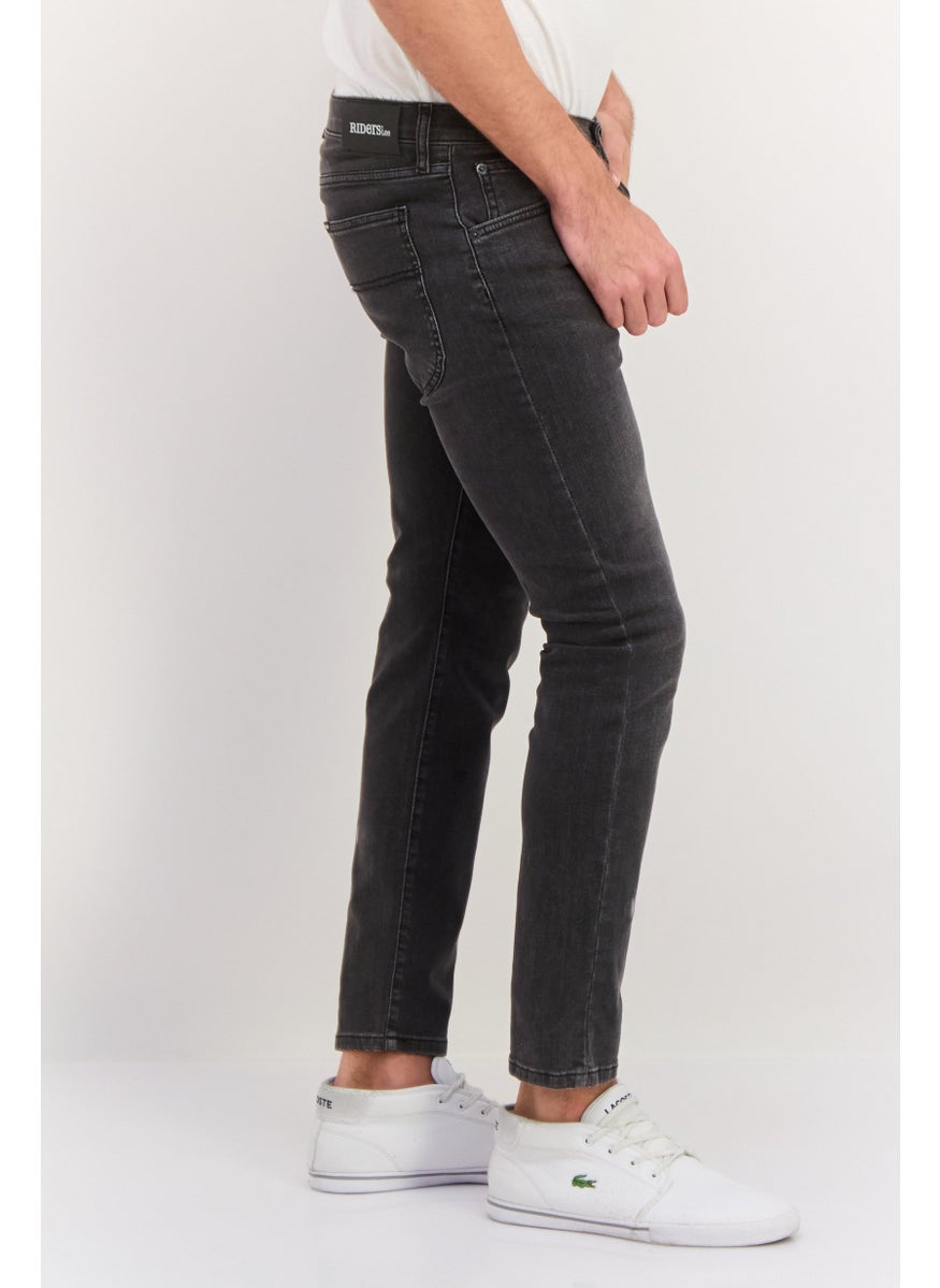 Men Slim Fit Washed Stretchable Tapered Jeans, Washed Grey