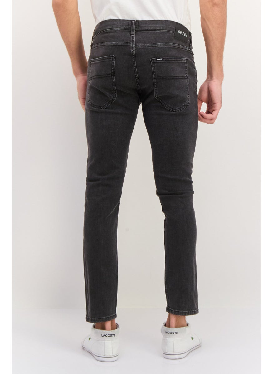 Men Slim Fit Washed Stretchable Tapered Jeans, Washed Grey