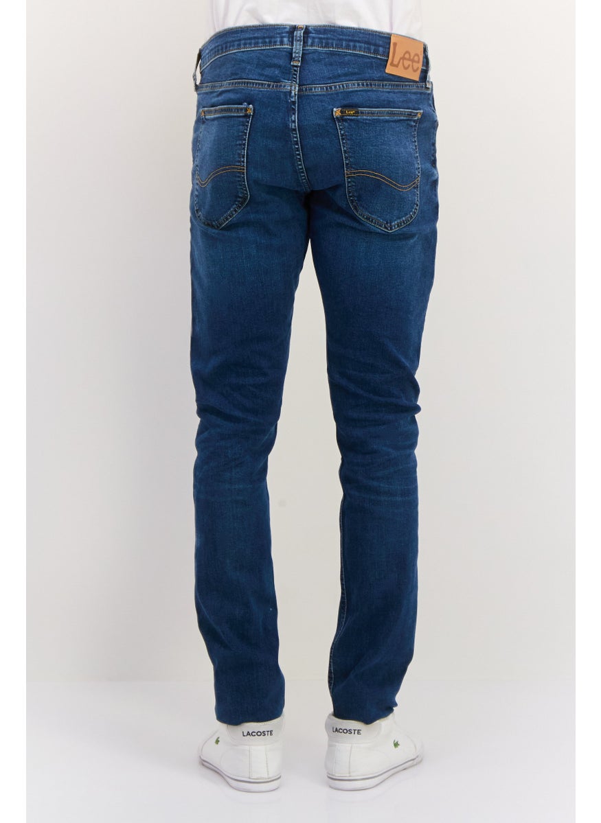Men Regular Fit Washed Stretchable Jeans, Navy