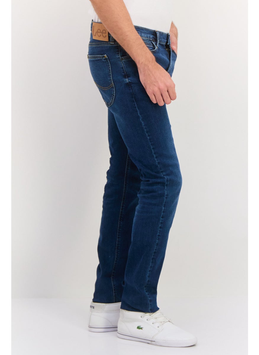 Men Regular Fit Washed Stretchable Jeans, Navy