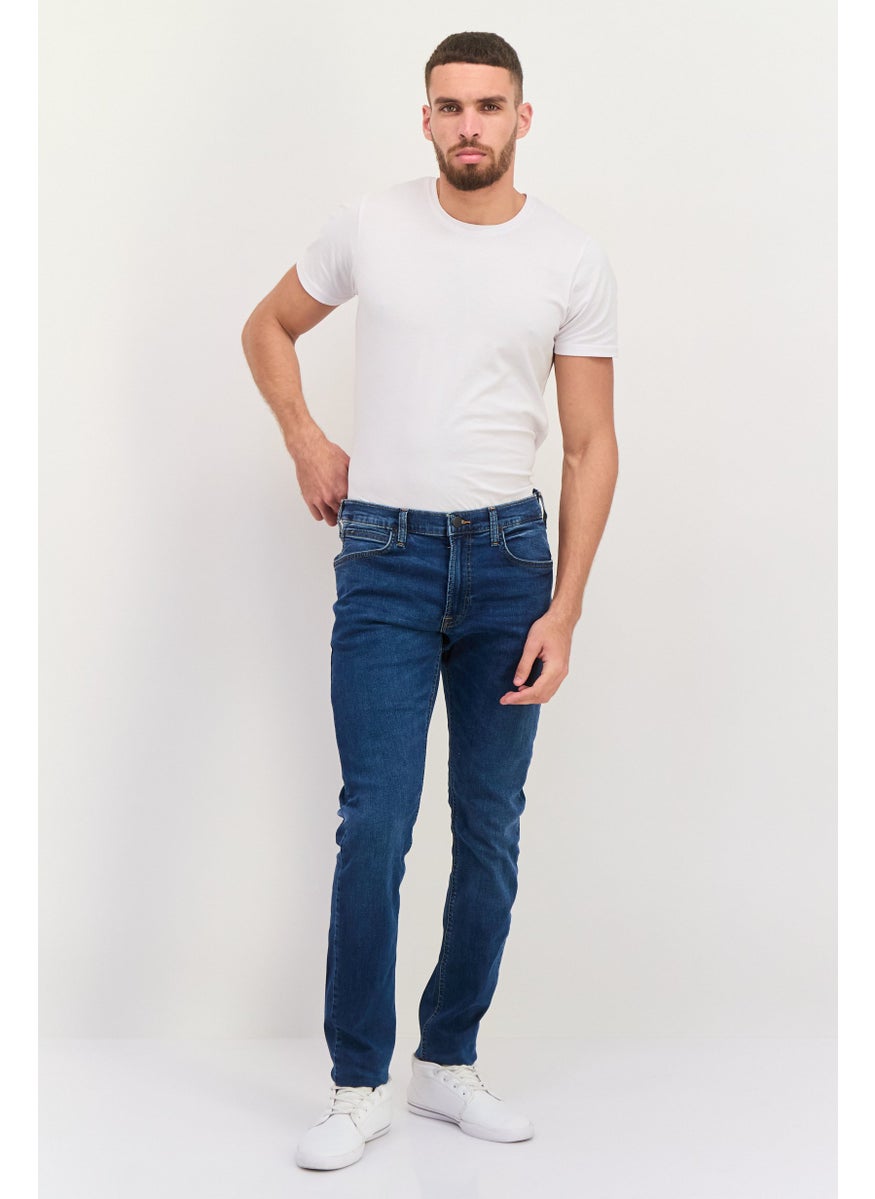 Men Regular Fit Washed Stretchable Jeans, Navy