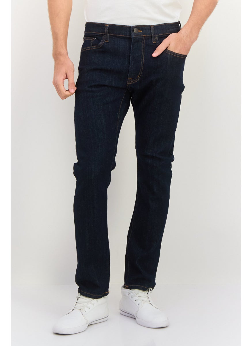 Men Slim Fit Washed Stretchable Tapered Denim, Navy