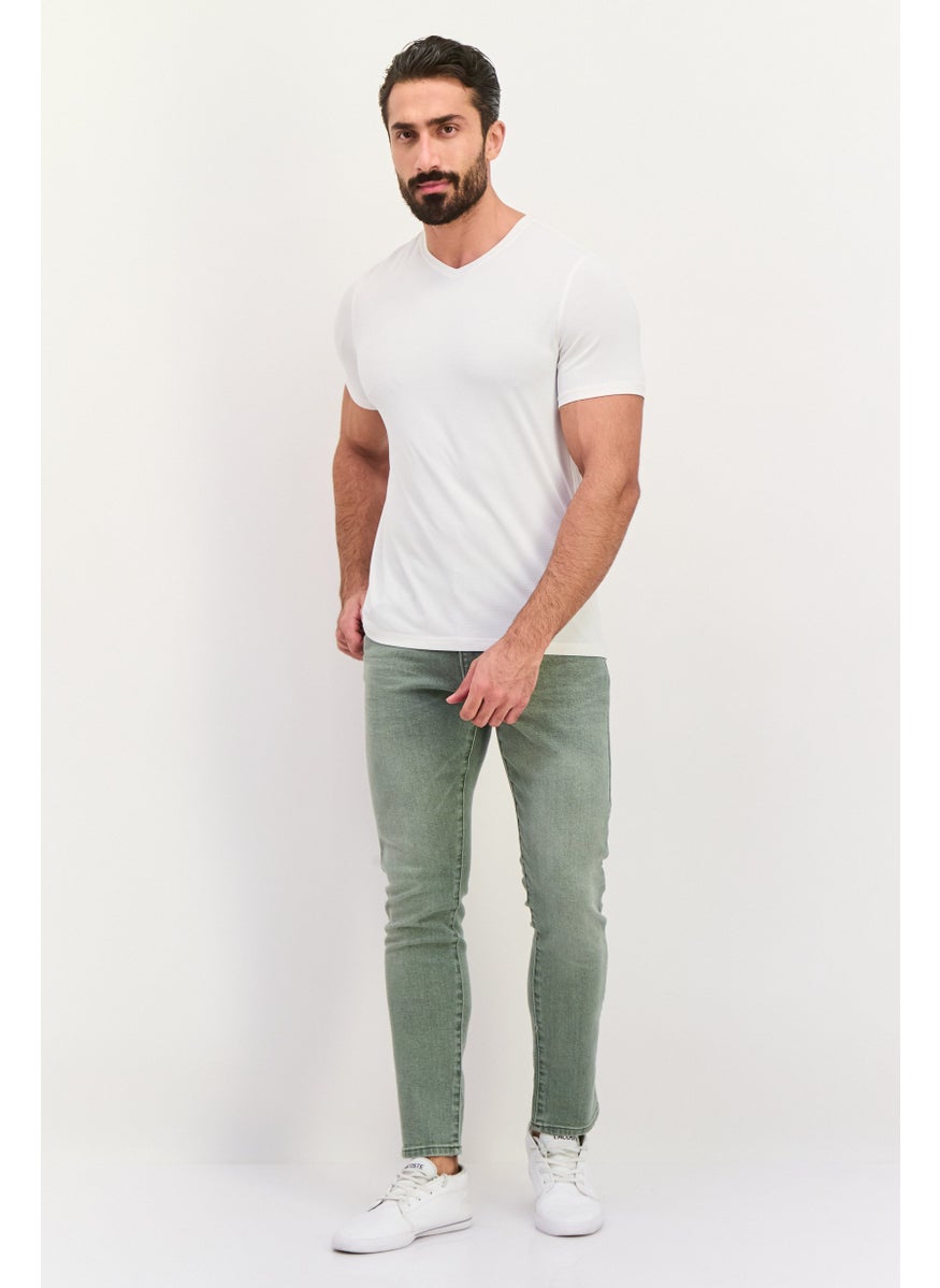 Men Slim Fit Washed Stretchable Jeans, Faded Khaki