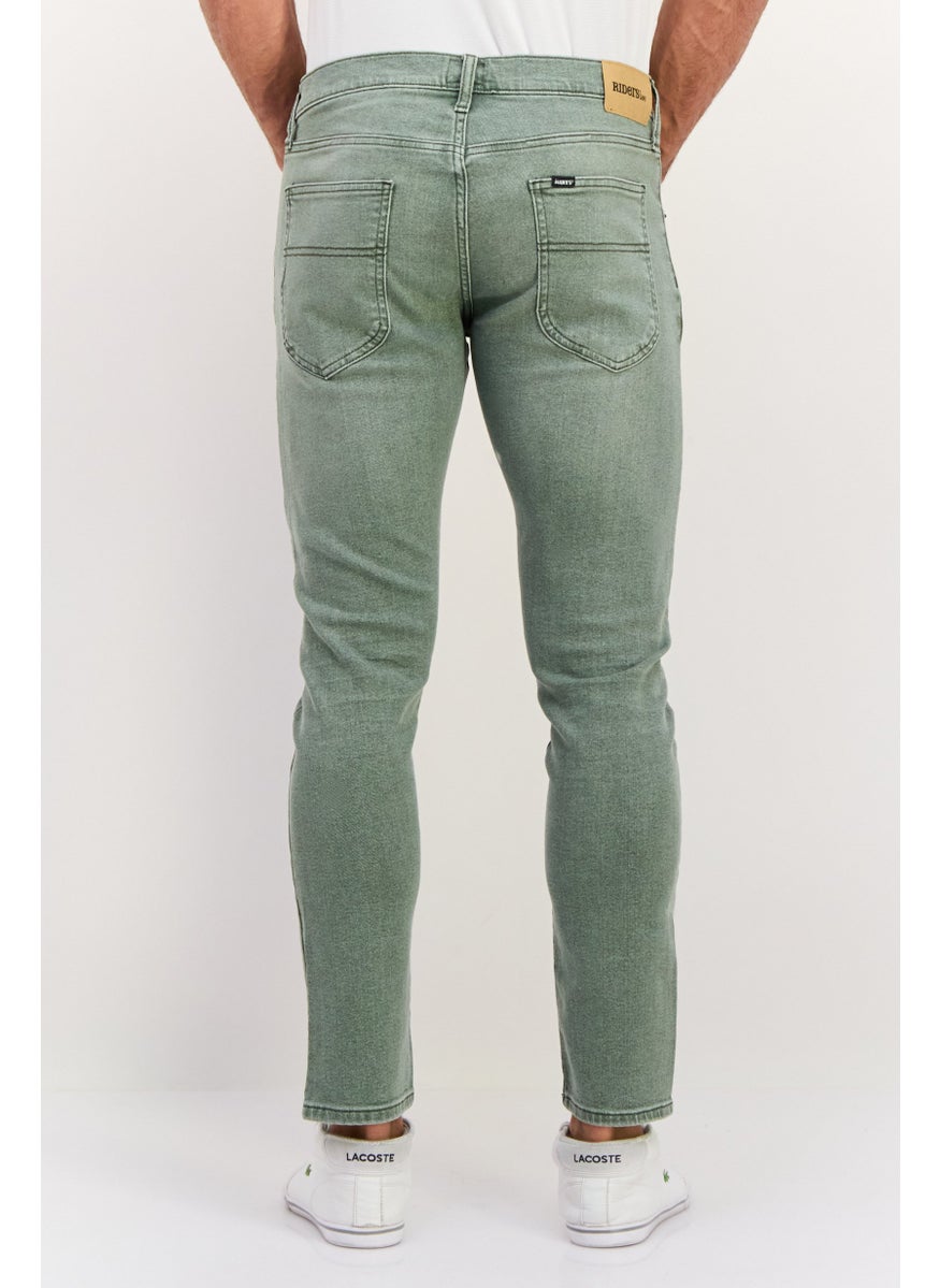 Men Slim Fit Washed Stretchable Jeans, Faded Khaki