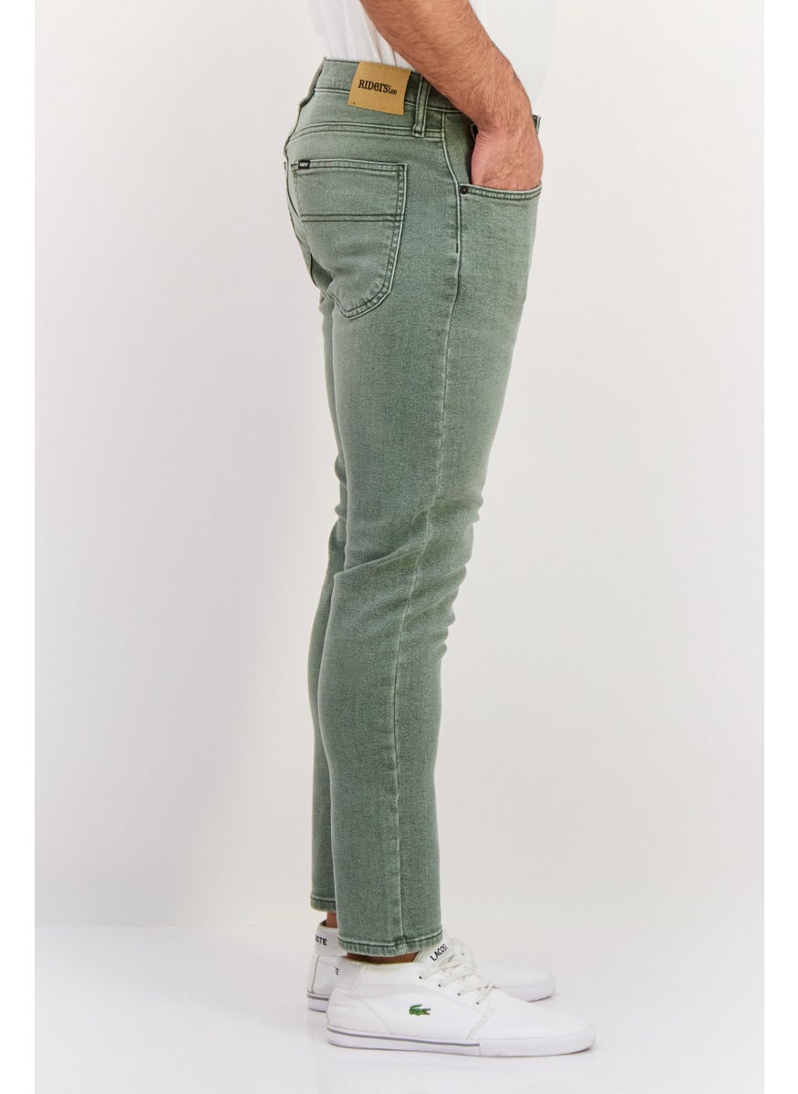 Men Slim Fit Washed Stretchable Jeans, Faded Khaki
