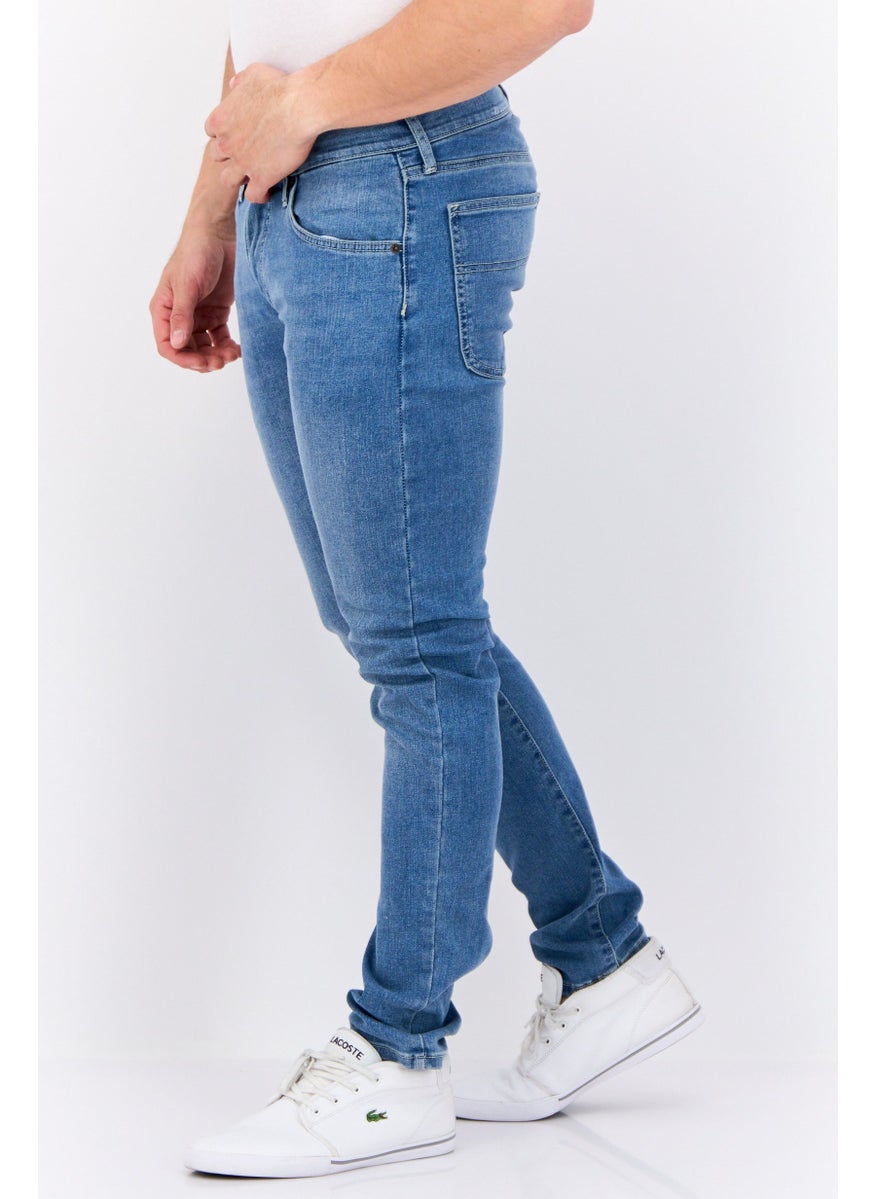 Men Slim Fit Washed Stretchable Jeans, Blue