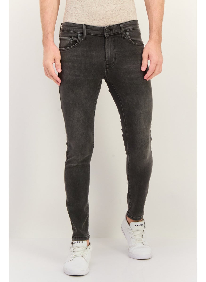Men Skinny Fit Washed Stretchable Jeans, Washed Grey