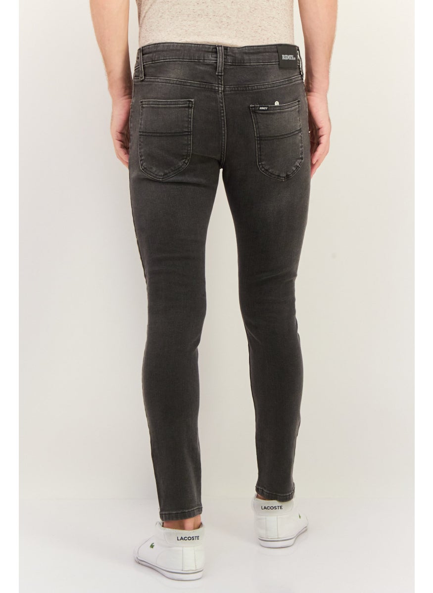Men Skinny Fit Washed Stretchable Jeans, Washed Grey