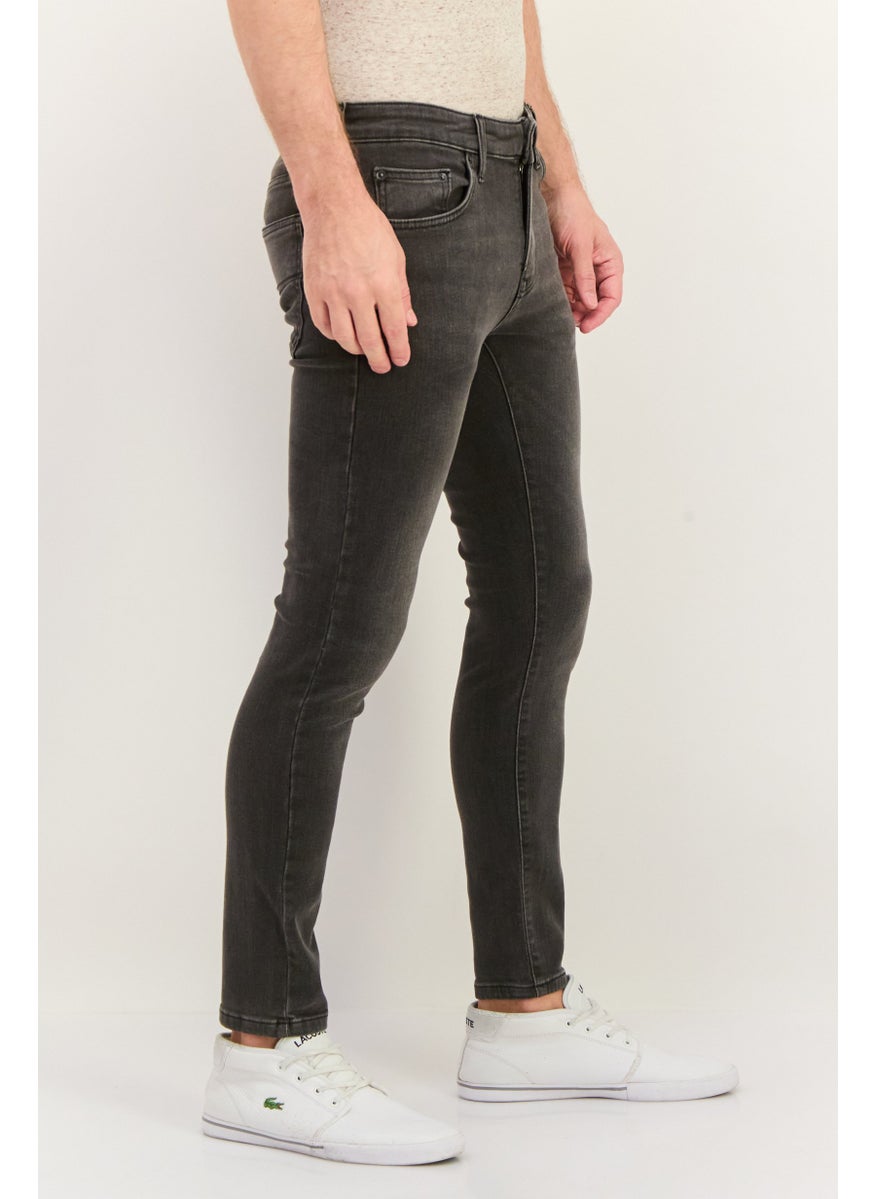 Men Skinny Fit Washed Stretchable Jeans, Washed Grey