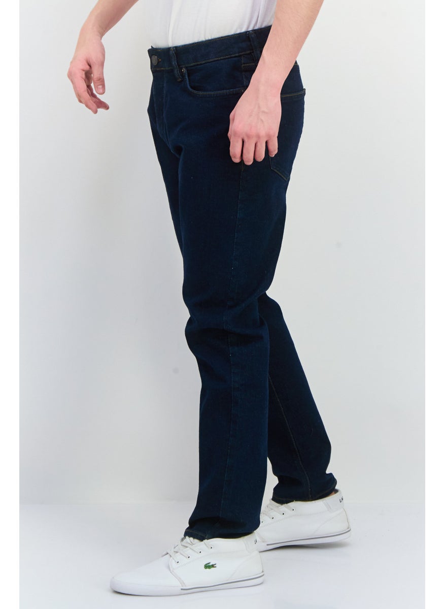 Men Slim Fit Plain Stretchable Jeans, Navy