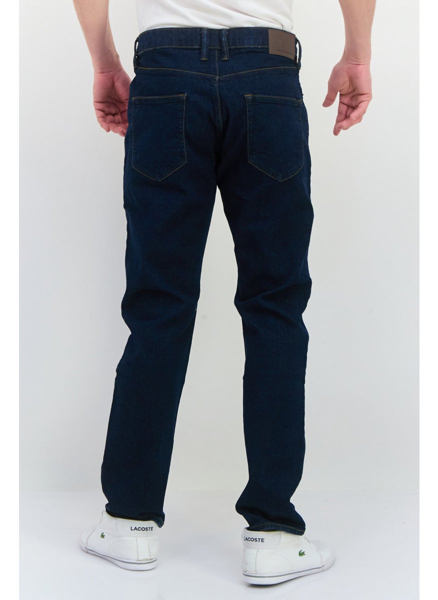 Men Slim Fit Plain Stretchable Jeans, Navy