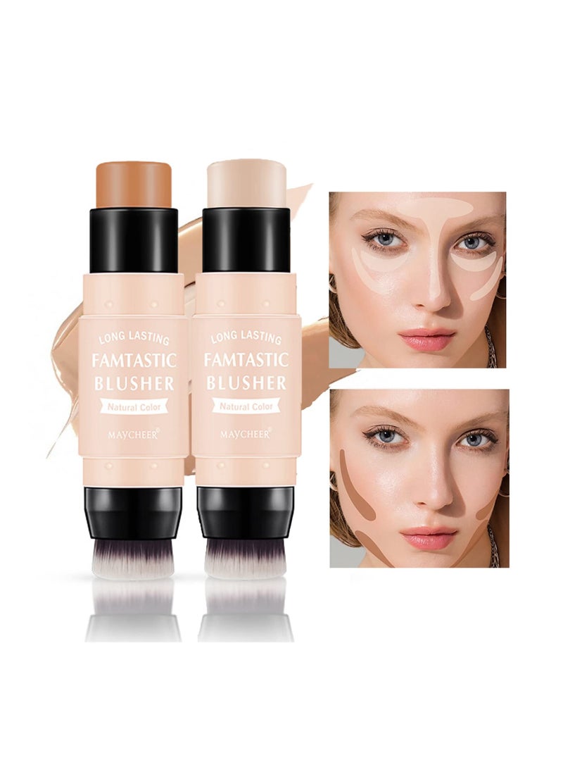 3 Pcs Waterproof Multi Cream Blush Stick with Brush - Lightweight, Long-lasting 2-in-1 Makeup for Cheeks, Lips & Eyeshadow, Easy to Use, Suitable for All Skin Types.