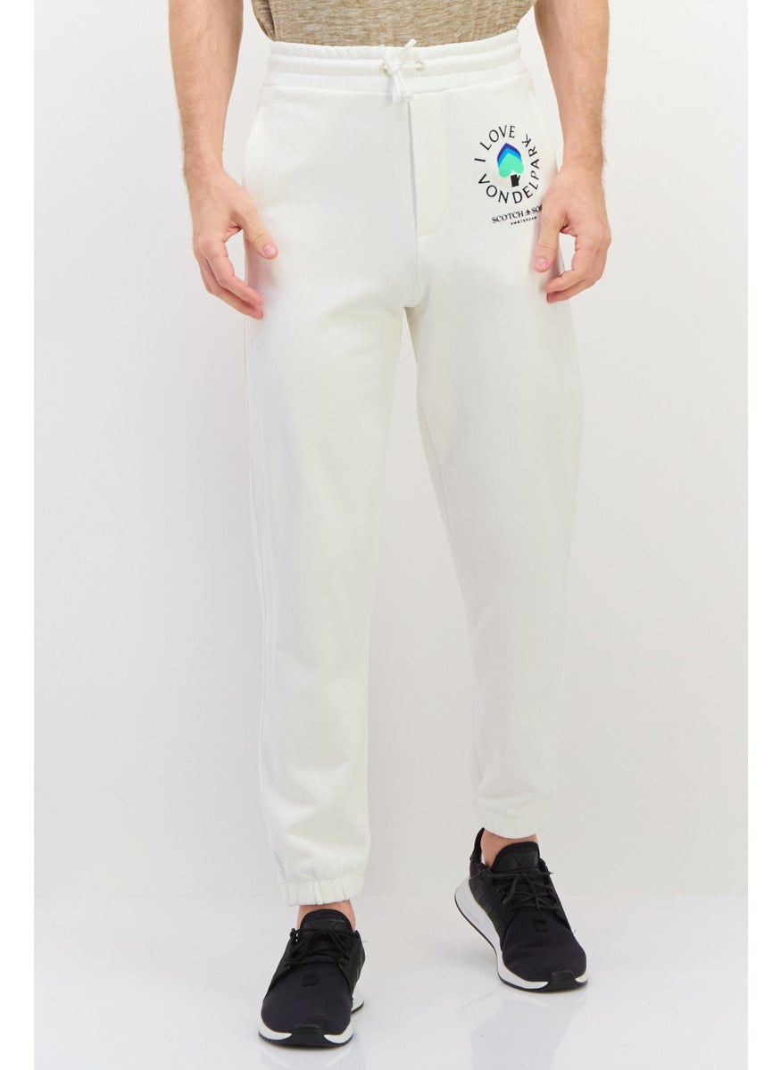 Men Regular Fit Brand Logo Jogger Pants, White