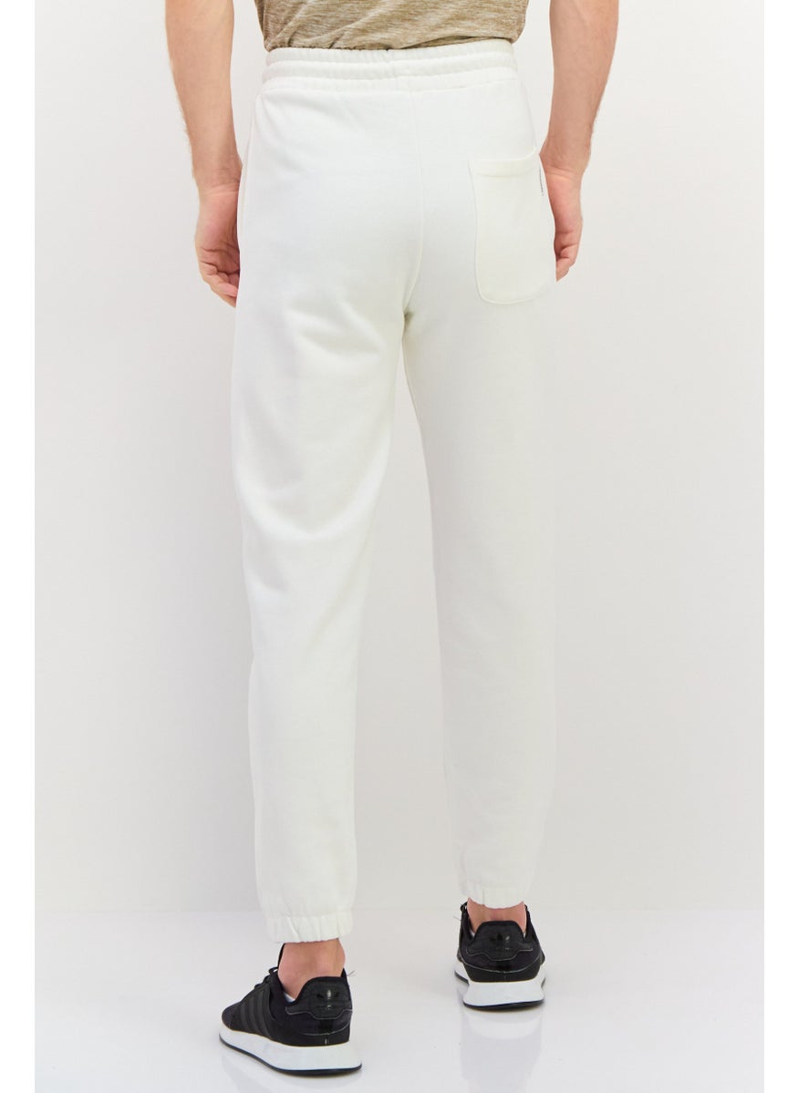 Men Regular Fit Brand Logo Jogger Pants, White