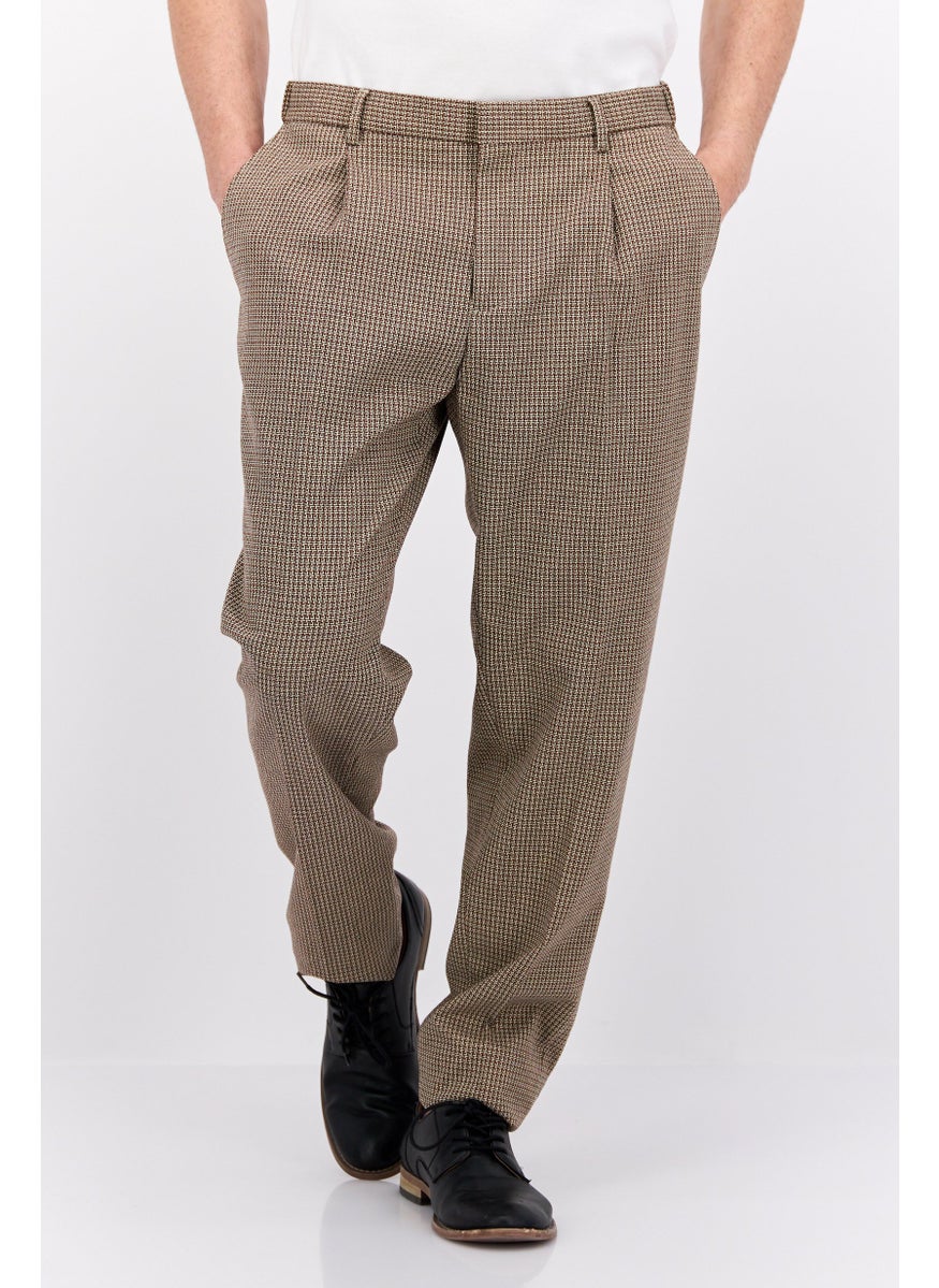 Men Slim Fit Grid Print Blake Chino Pants, Brown